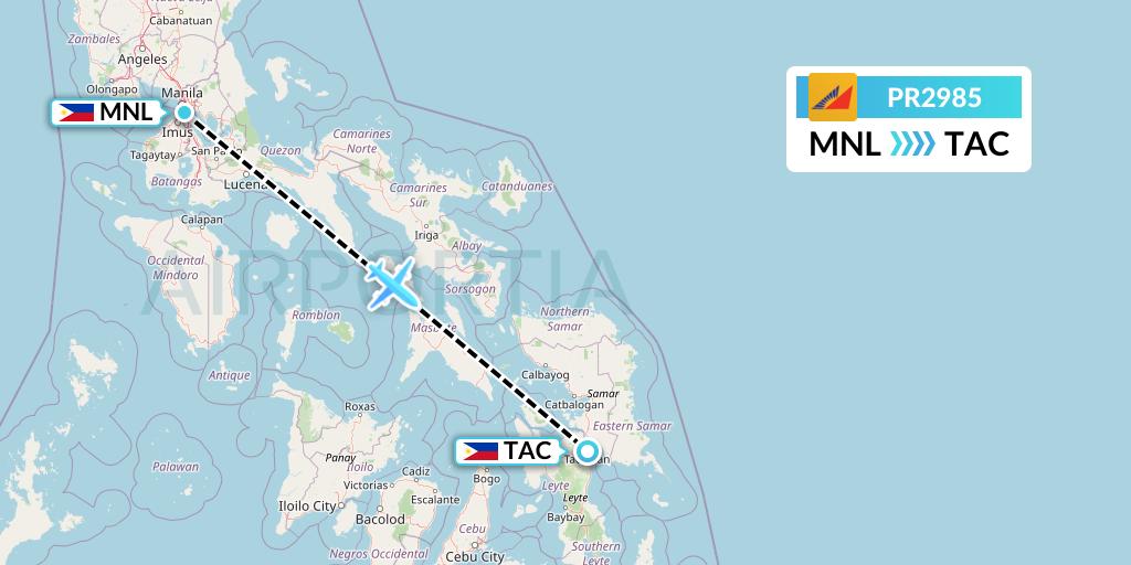PR2985 Philippine Airlines Flight Map: Manila to Tacloban