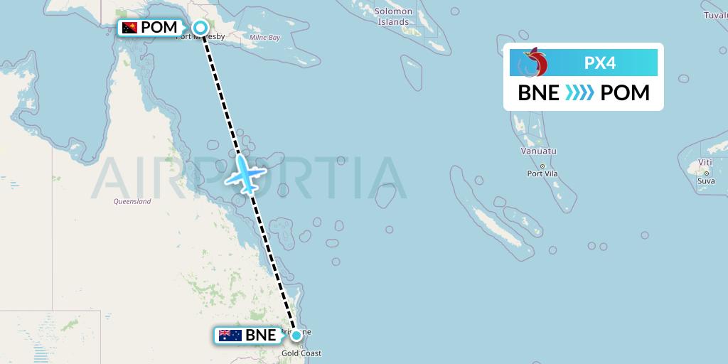 PX4 Air Niugini Flight Map: Brisbane to Port Moresby
