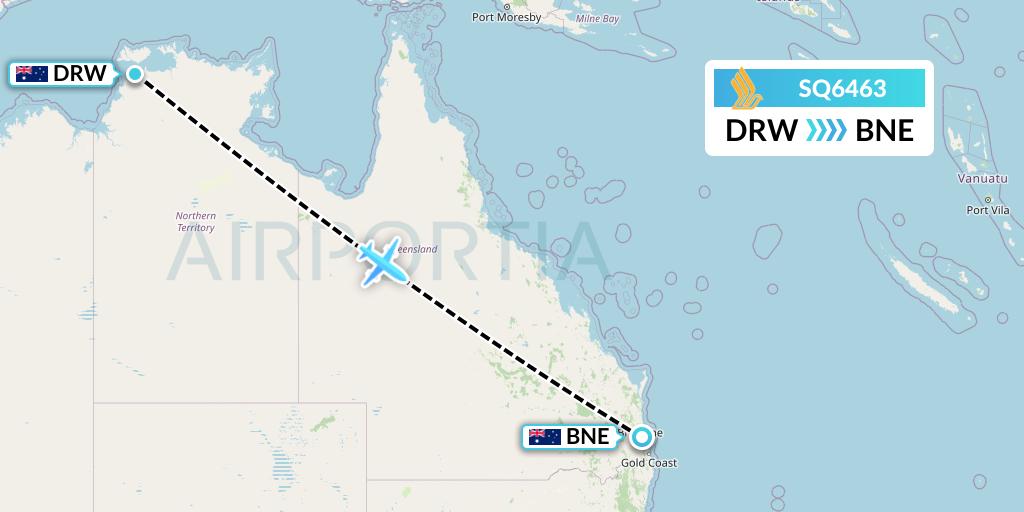 SQ6463 Singapore Airlines Flight Map: Darwin to Brisbane