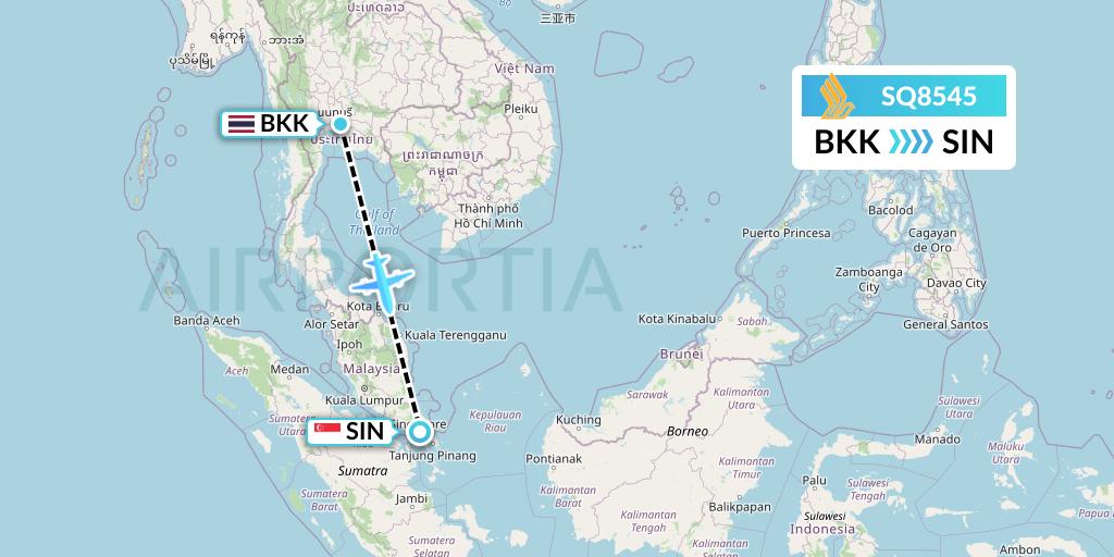 SQ8545 Singapore Airlines Flight Map: Bangkok to Singapore