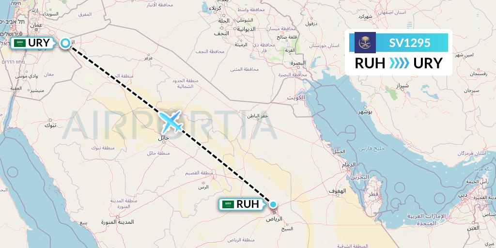 SV1295 Saudi Arabian Airlines Flight Map: Riyadh to Gurayat