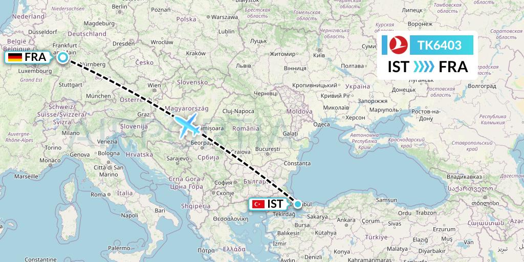 TK6403 Turkish Airlines Flight Map: Istanbul to Frankfurt