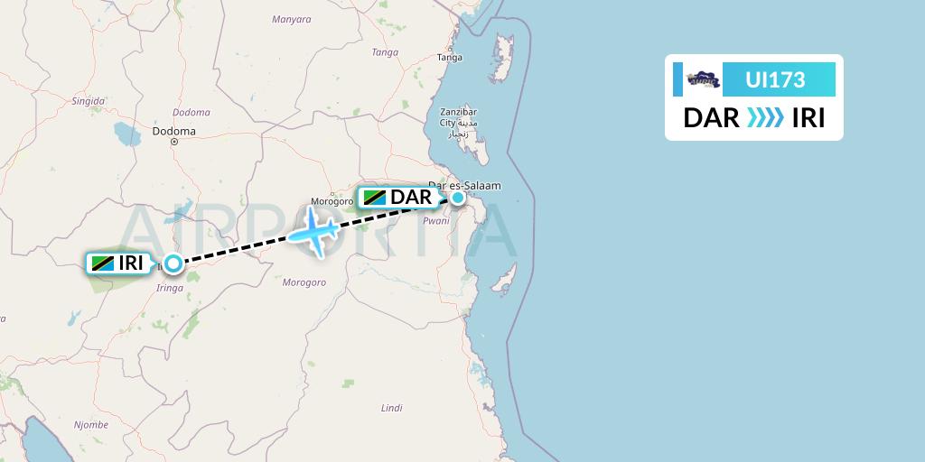 UI173 Auric Air Flight Map: Dar-es-Salaam to Nduli