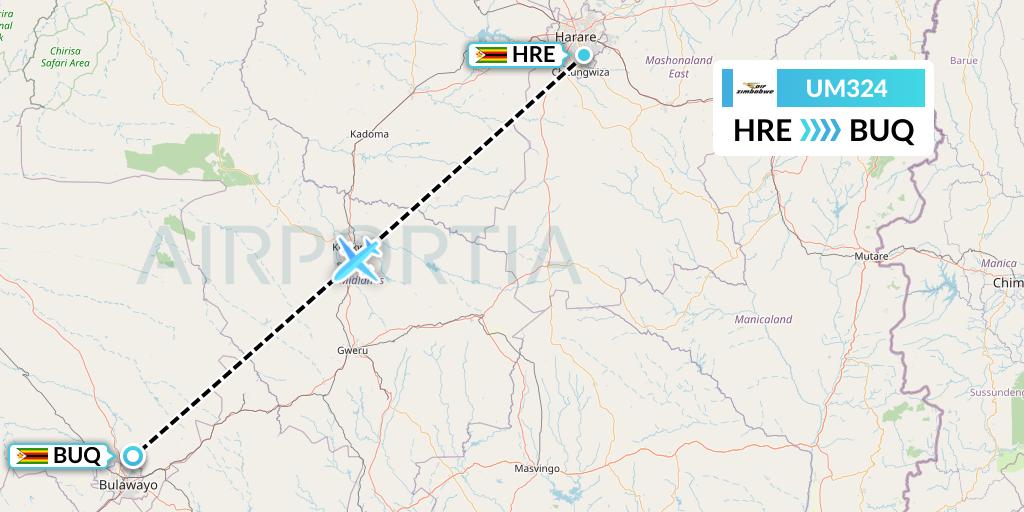 UM324 Flight Status Air Zimbabwe Harare to Bulawayo (AZW324)
