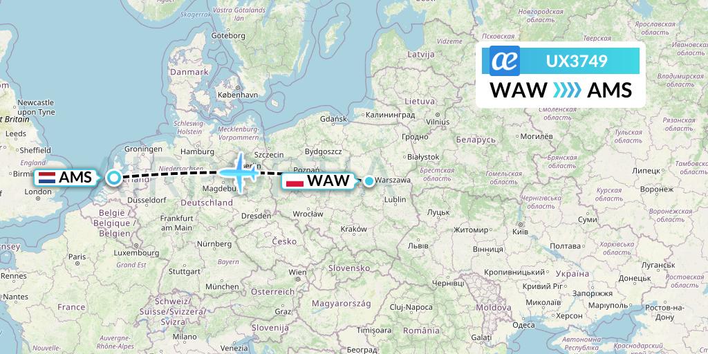 UX3749 Air Europa Flight Map: Warsaw to Amsterdam