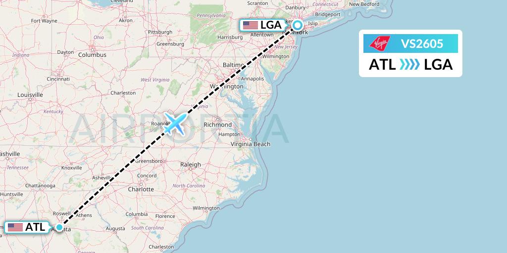 VS2605 Virgin Atlantic Airways Flight Map: Atlanta to New York