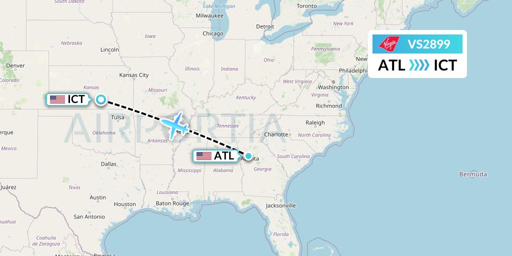 VS2899 Virgin Atlantic Airways Flight Map: Atlanta to Wichita