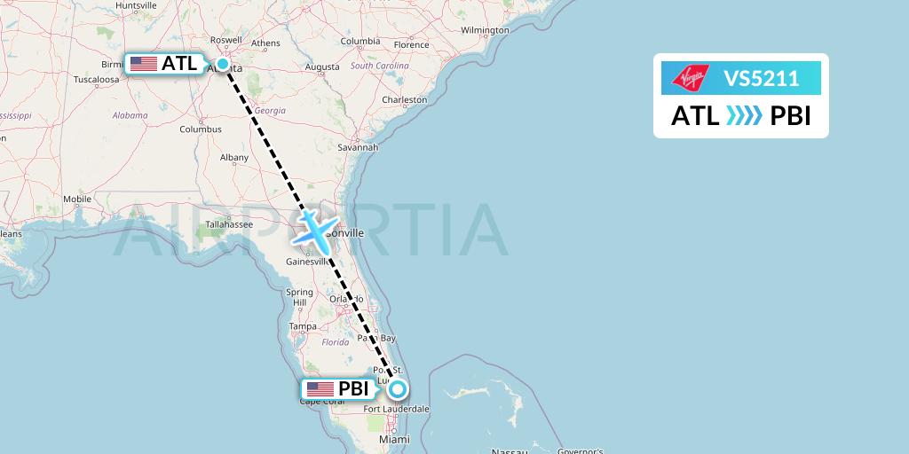 VS5211 Virgin Atlantic Airways Flight Map: Atlanta to West Palm Beach