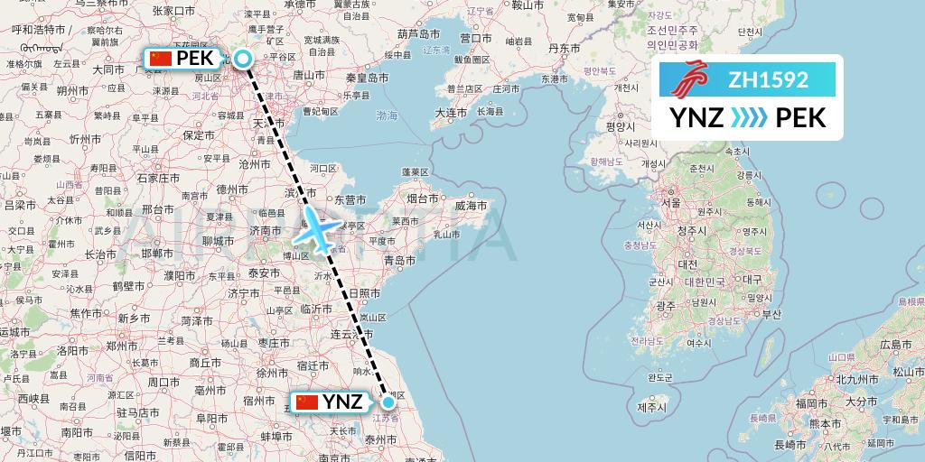 ZH1592 Shenzhen Airlines Flight Map: Yancheng to Beijing