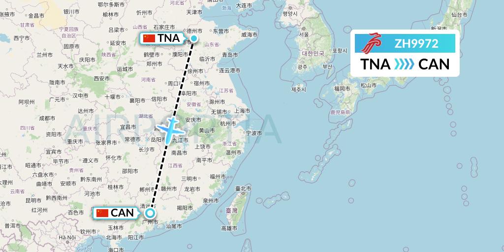 ZH9972 Shenzhen Airlines Flight Map: Jinan to Guangzhou