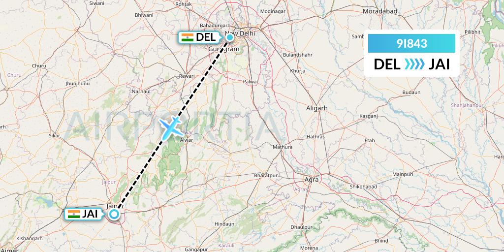 9I843 Air India Regional Flight Map: Delhi to Jaipur