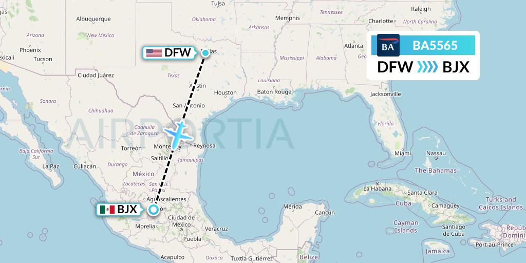 BA5565 British Airways Flight Map: Dallas to Silao