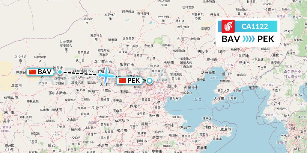 CA1122 Air China Flight Map: Baotou to Beijing