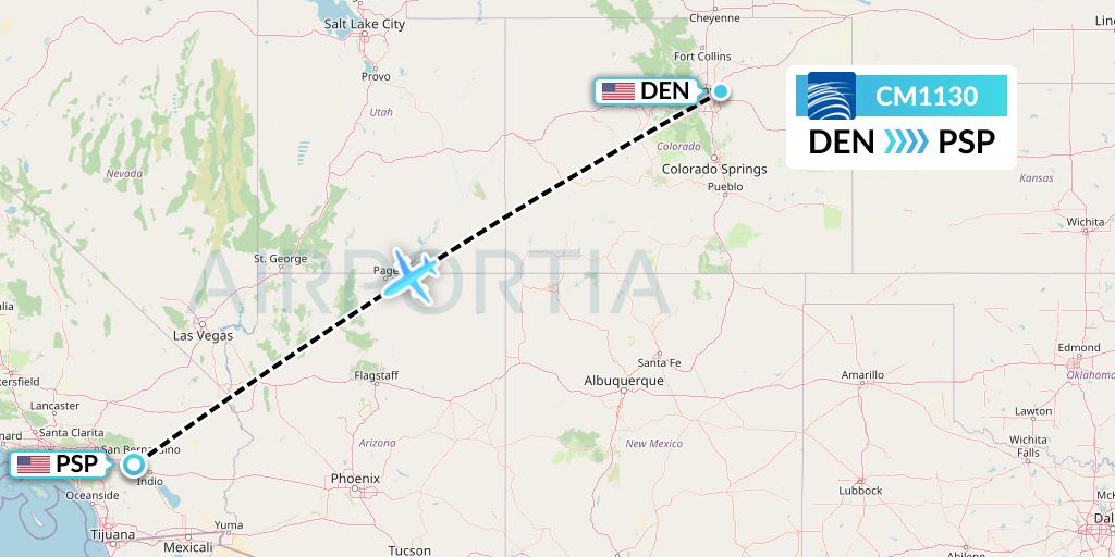 CM1130 Copa Airlines Flight Map: Denver to Palm Springs