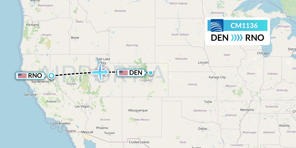 CM1136 Copa Airlines Flight Map: Denver to Reno