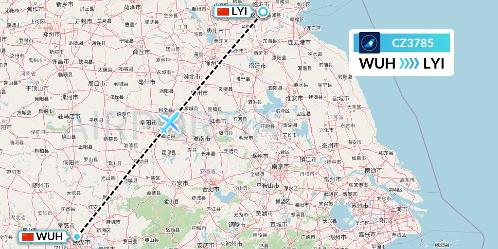 CZ3785 China Southern Airlines Flight Map: Wuhan to Linyi