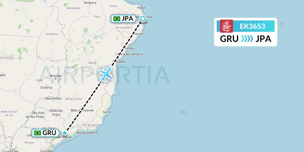 EK3653 Emirates Flight Map: Sao Paulo to Joao Pessoa