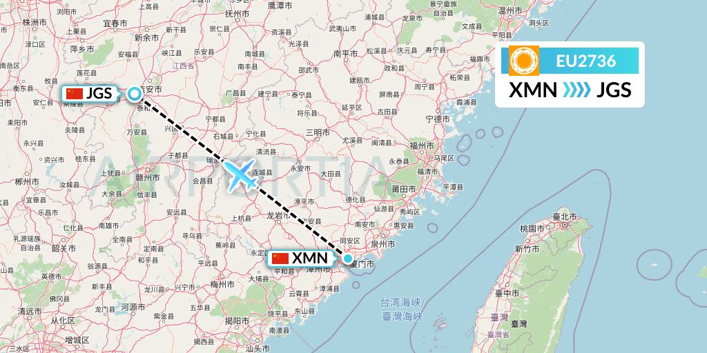 EU2736 Chengdu Airlines Flight Map: Xiamen to Ji'an