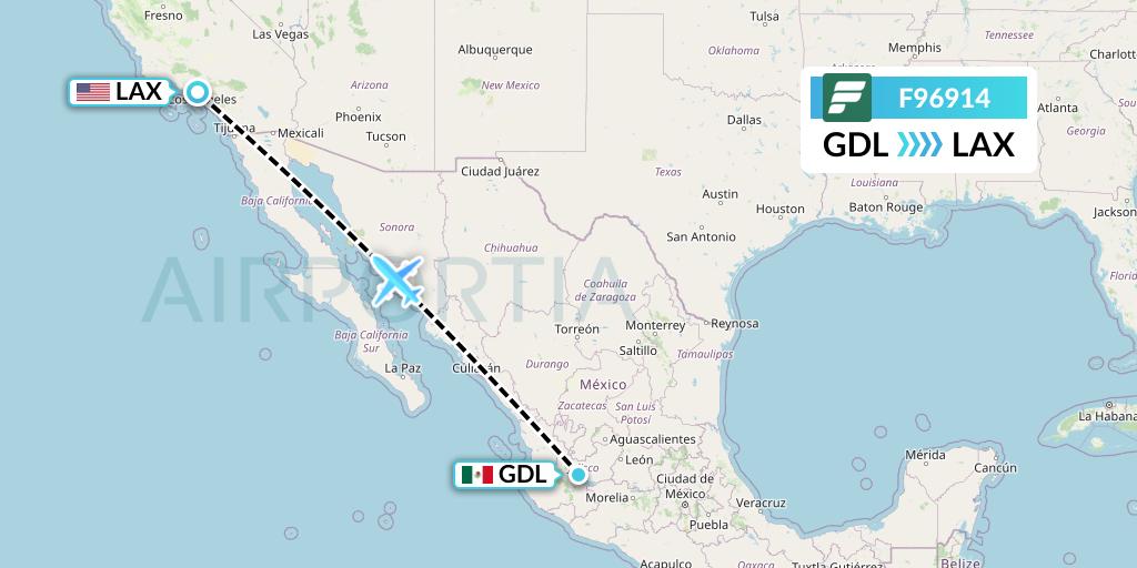 F96914 Frontier Airlines Flight Map: Guadalajara to Los Angeles