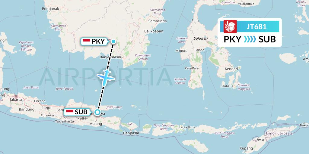 JT681 Lion Airlines Flight Map: Palangkaraya to Surabaya