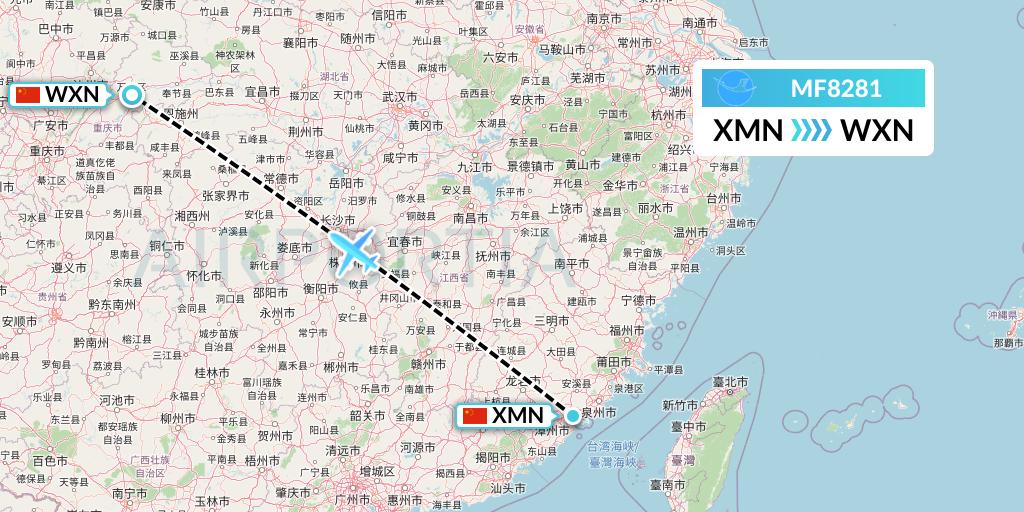 MF8281 Xiamen Airlines Flight Map: Xiamen to Wanzhou