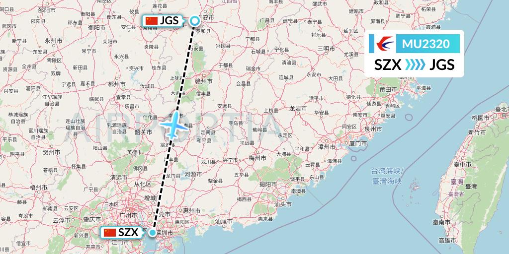 MU2320 China Eastern Airlines Flight Map: Shenzhen to Ji'an