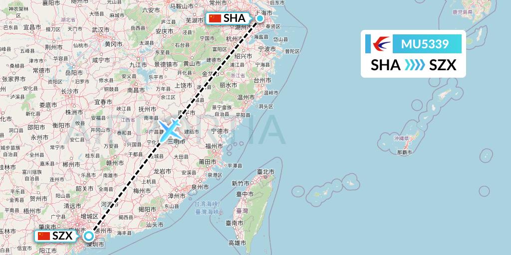 MU5339 China Eastern Airlines Flight Map: Shanghai to Shenzhen