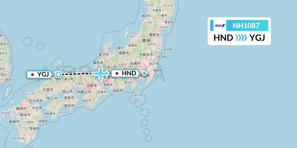 NH1087 All Nippon Airways Flight Map: Tokyo to Yonago