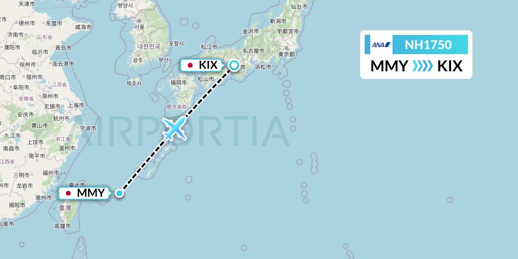 NH1750 All Nippon Airways Flight Map: Miyako to Osaka