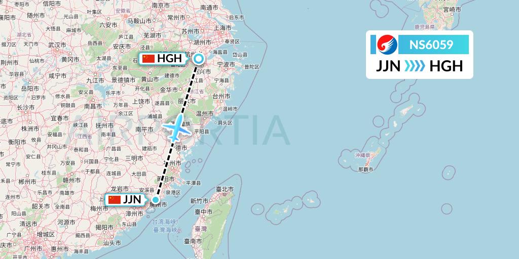 NS6059 Hebei Airlines Flight Map: Jinjiang to Hangzhou