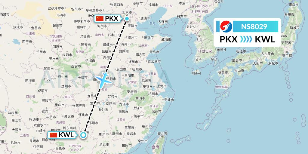 NS8029 Hebei Airlines Flight Map: Beijing to Guilin