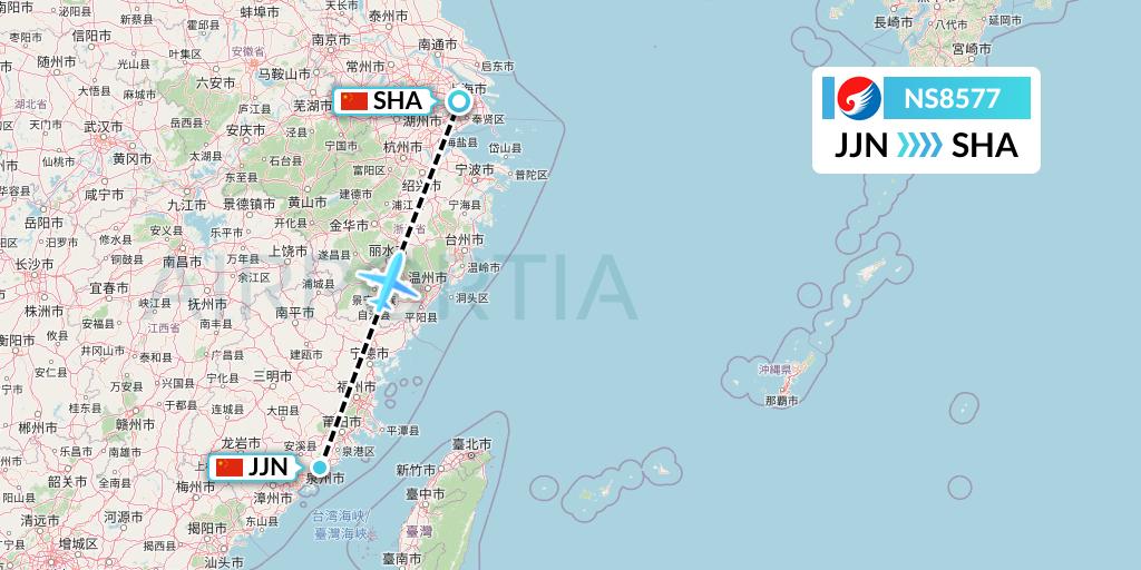 NS8577 Hebei Airlines Flight Map: Jinjiang to Shanghai