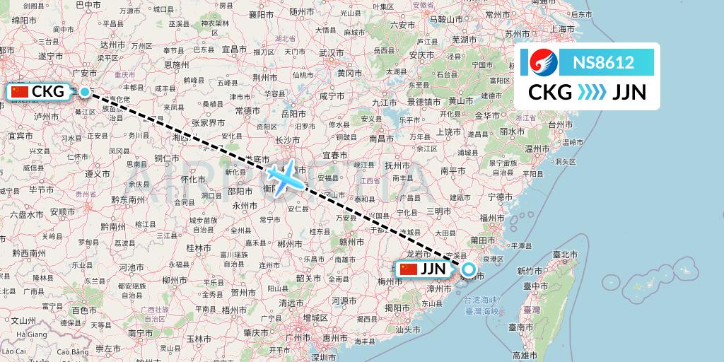 NS8612 Hebei Airlines Flight Map: Chongqing to Jinjiang