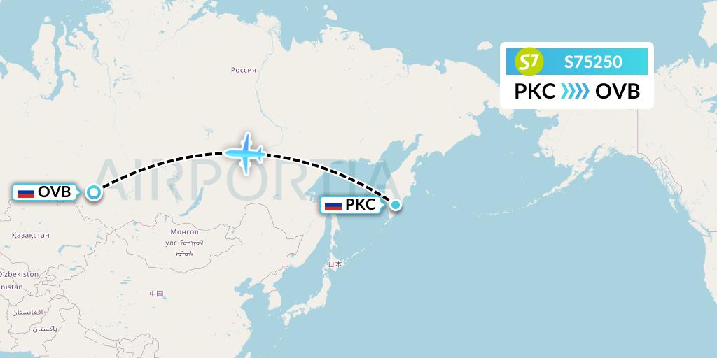S75250 S7 Airlines Flight Map: Petropavlovsk-Kamchatsky to Novosibirsk