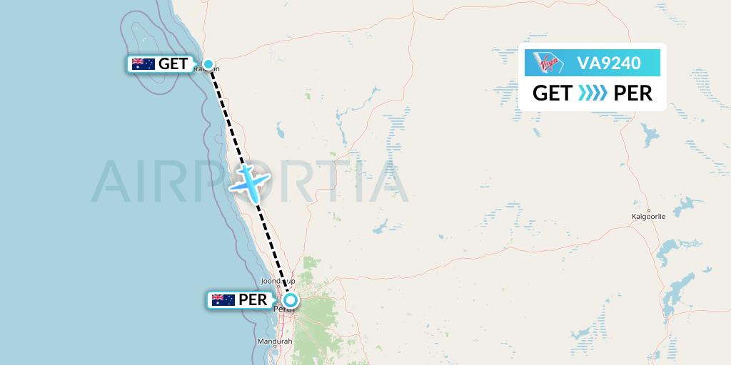VA9240 Virgin Australia Flight Map: Geraldton to Perth