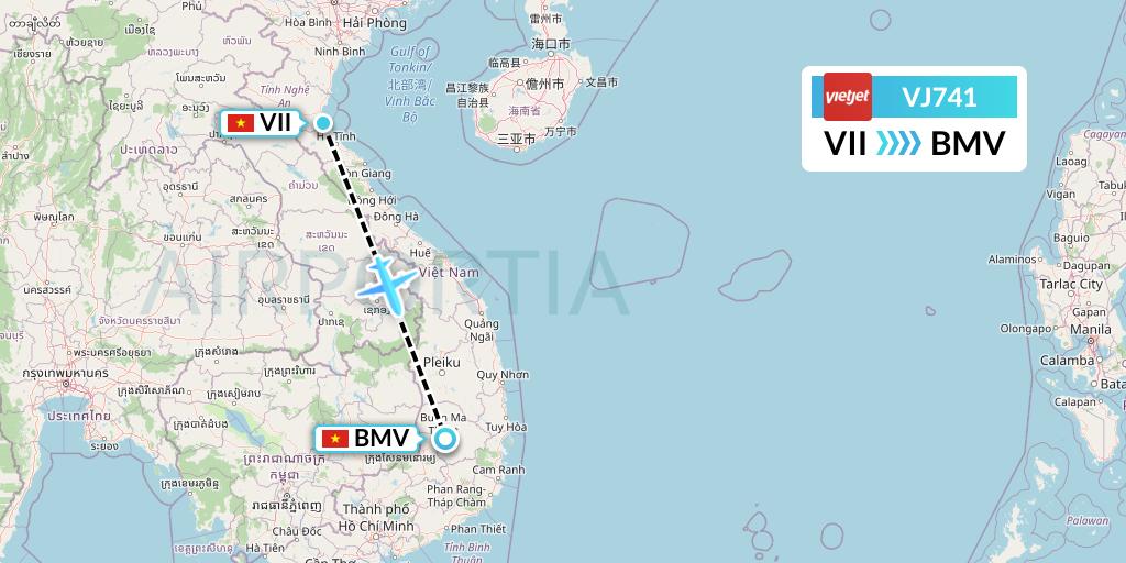 VJ741 VietJet Air Flight Map: Vinh to Buon Ma Thuot
