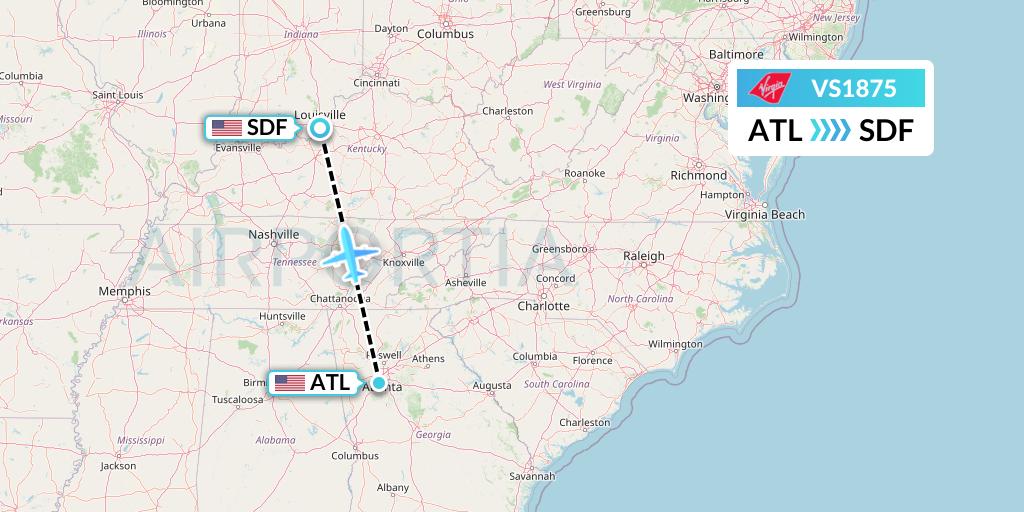 VS1875 Virgin Atlantic Airways Flight Map: Atlanta to Louisville