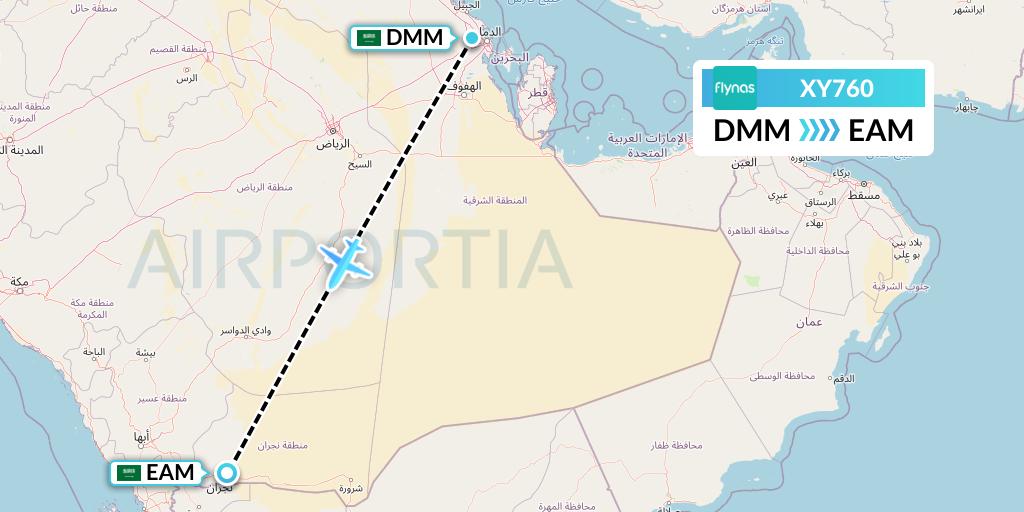 XY760 Flynas Flight Map: Dammam to Najran