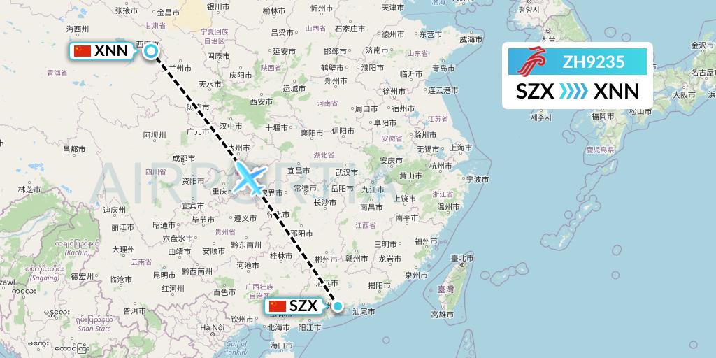 ZH9235 Shenzhen Airlines Flight Map: Shenzhen to Xining