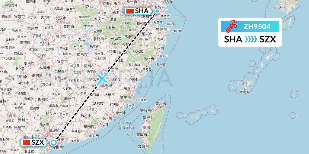 ZH9504 Shenzhen Airlines Flight Map: Shanghai to Shenzhen