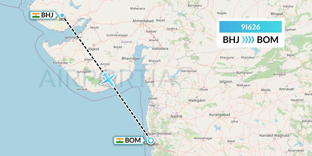 9I626 Air India Regional Flight Map: Bhuj to Mumbai