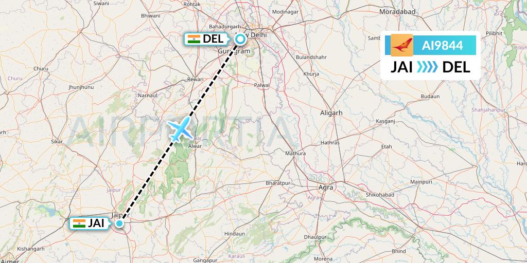 AI9844 Air India Flight Map: Jaipur to Delhi
