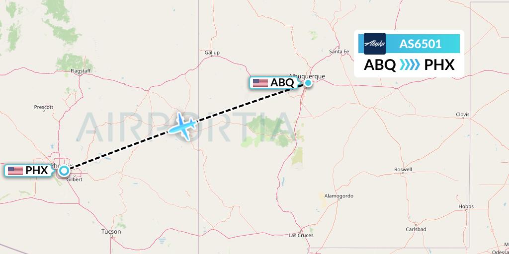 AS6501 Alaska Airlines Flight Map: Albuquerque to Phoenix