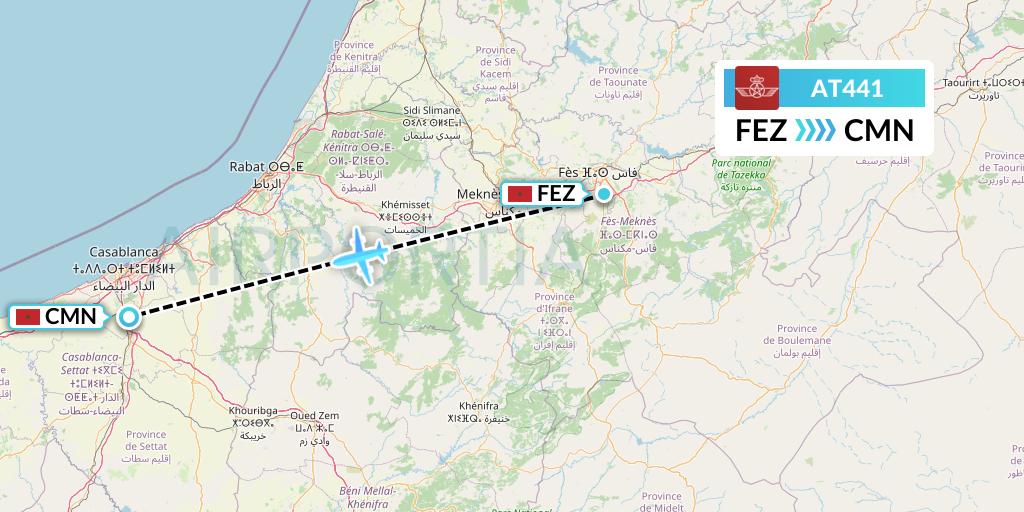 AT441 Royal Air Maroc Flight Map: Fes to Casablanca