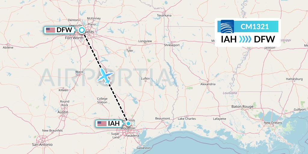 CM1321 Copa Airlines Flight Map: Houston to Dallas