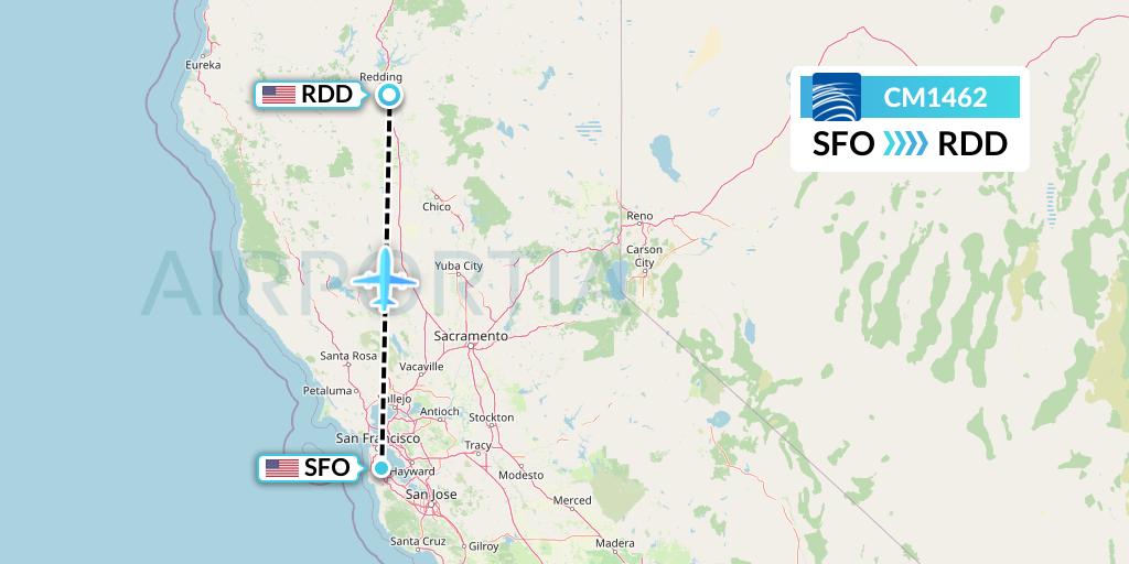 CM1462 Copa Airlines Flight Map: San Francisco to Redding