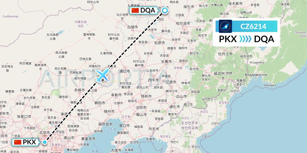 CZ6214 China Southern Airlines Flight Map: Beijing to Daqing
