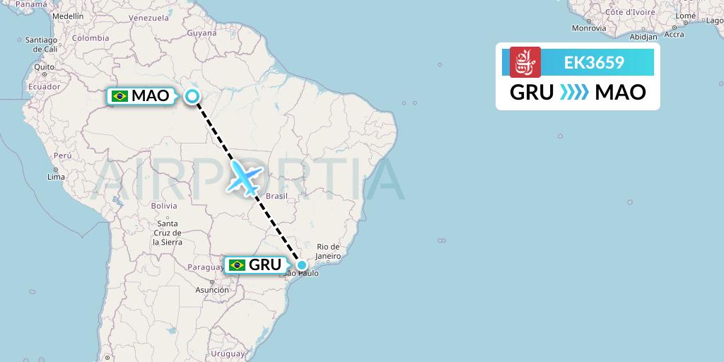 EK3659 Emirates Flight Map: Sao Paulo to Manaus