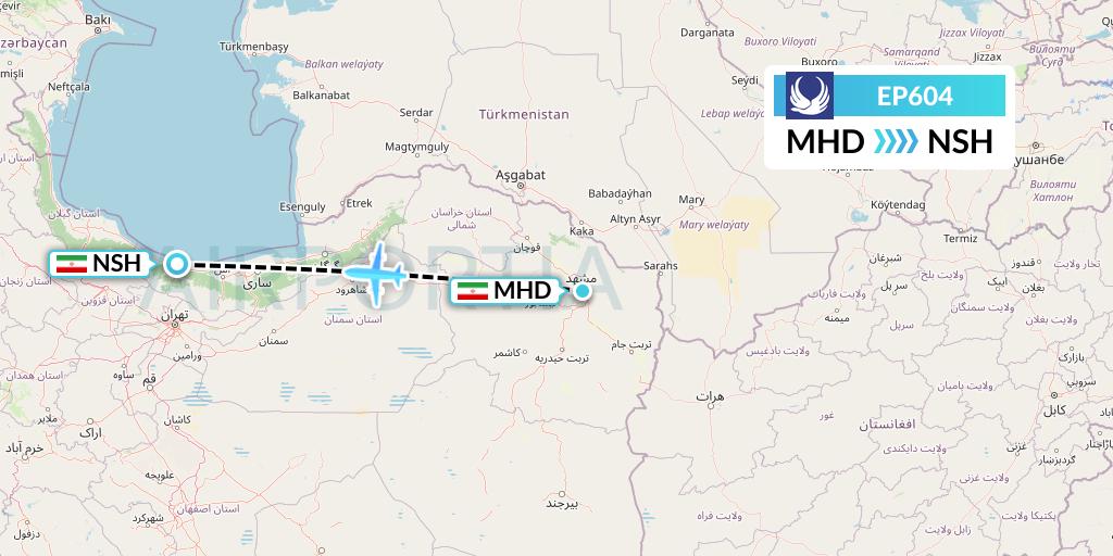 EP604 Iran Aseman Airlines Flight Map: Mashhad to Iran