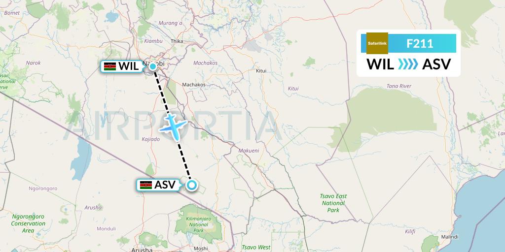 F211 Safarilink Aviation Flight Map: Nairobi to Amboseli National Park